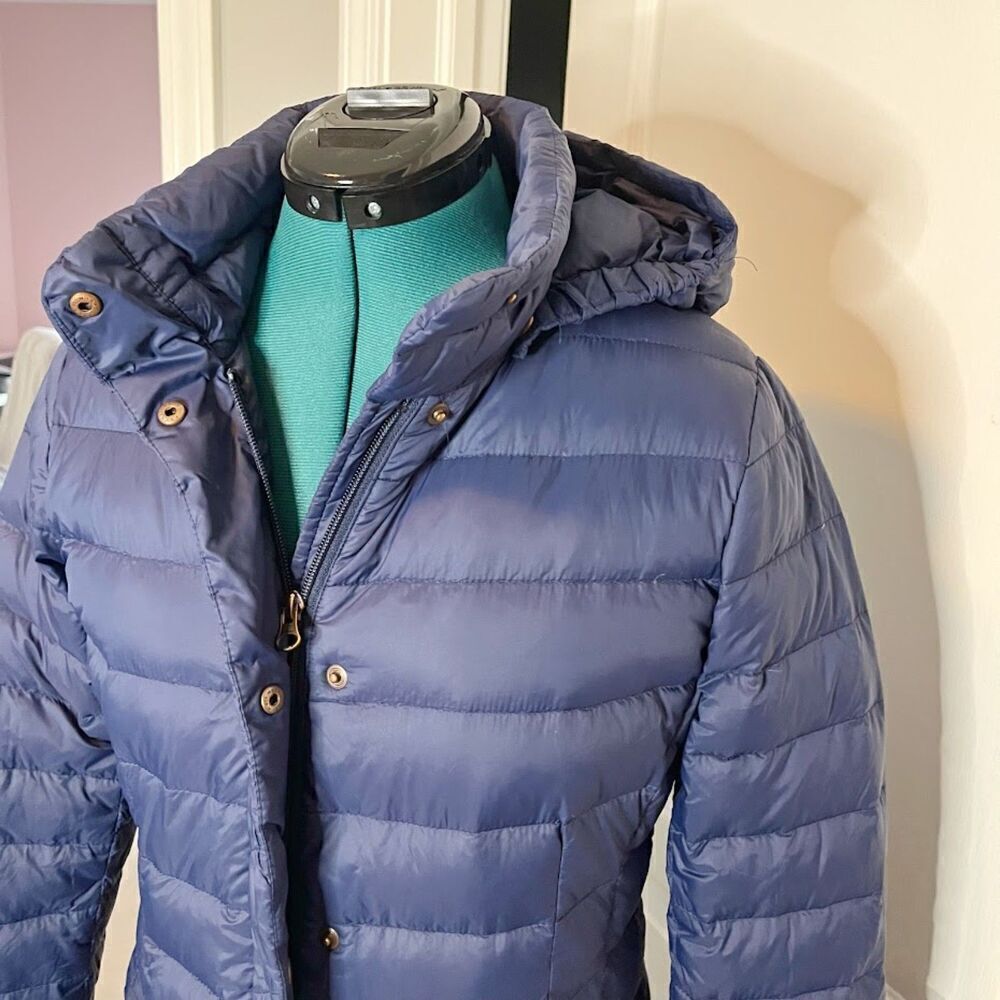 Lands' End Quilted Puffer Down Feathers Zip Button Pocket Packable Hoodie Coat - Picture 8 of 16
